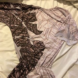 Born Hawaii Brown Lau Print Off Shoulder Dress